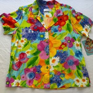 Jams World "Hoki Poki" Women's Hawaiian Shirt Large 90s NWT Tropical Made in USA